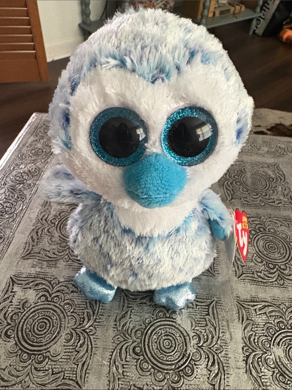 Ty Blue Sparkle Penguin Plush with Glitter Eyes